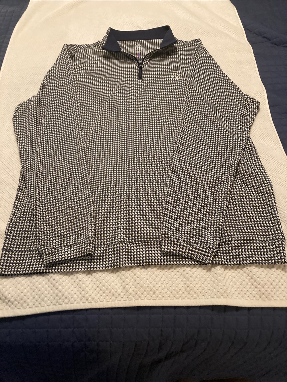 Rhoback Quarter-Zip Golf Pullover in Navy & White Houndstooth XL